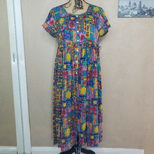 Hawaiian themed button front lightweight dress
